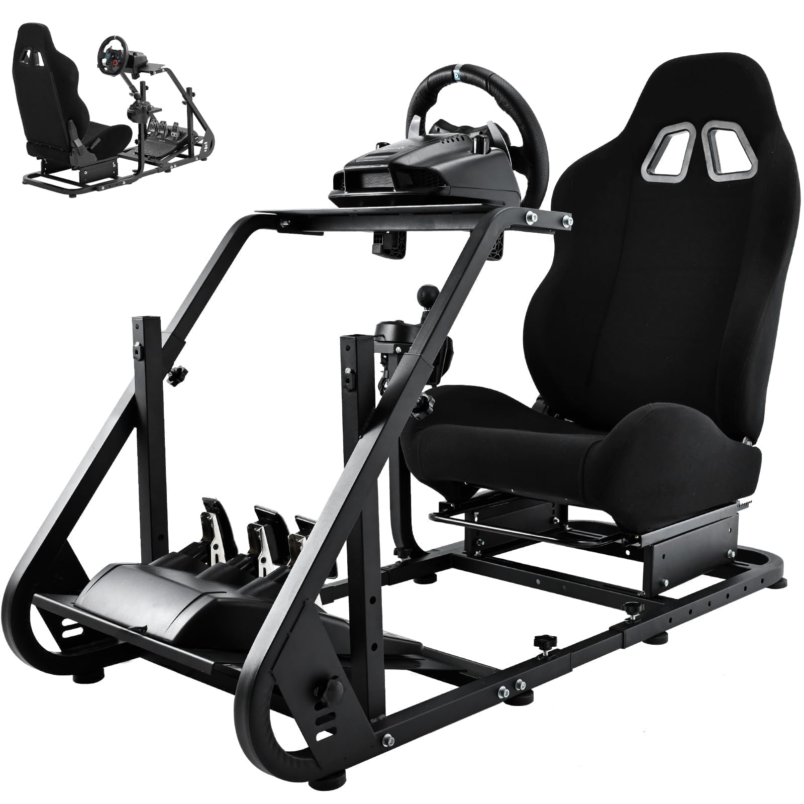 Dardoo Racing Simulator Cockpit with Seat Fit for Logitech G25 G27 G923, for Thrustmaster T150, for Fanatec, Steering Wheel Cockpit, Not Include Wheel, Pedal and Shifter