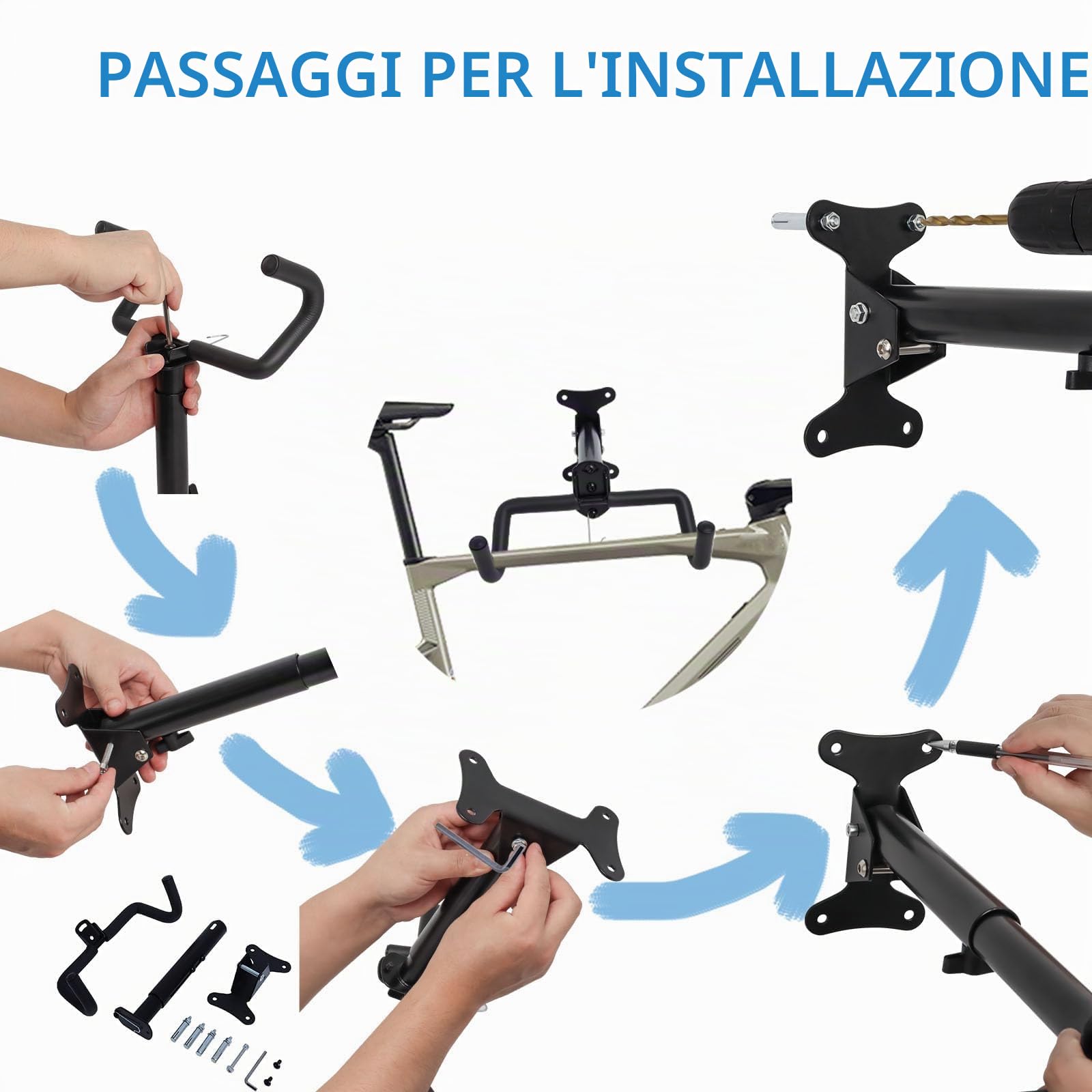 Supporto da Parete Pieghevole per Biciclette da Strada, Montagna e Ibride - 2 Pezzi Poweka