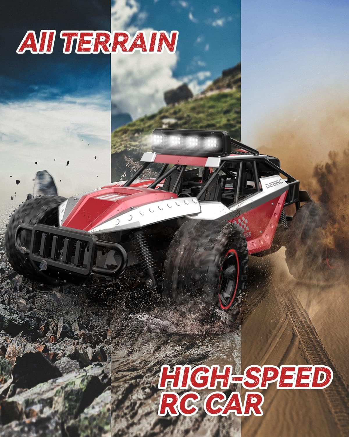 DEERC DE43 RC Cars 1:14 Scale Remote Control Car, 2WD High Speed 25 Km/h All Terrains Electric Toy Off Road RC Car Vehicle Truck Crawler with Two Rechargeable Batteries for Boys Kids and Adults