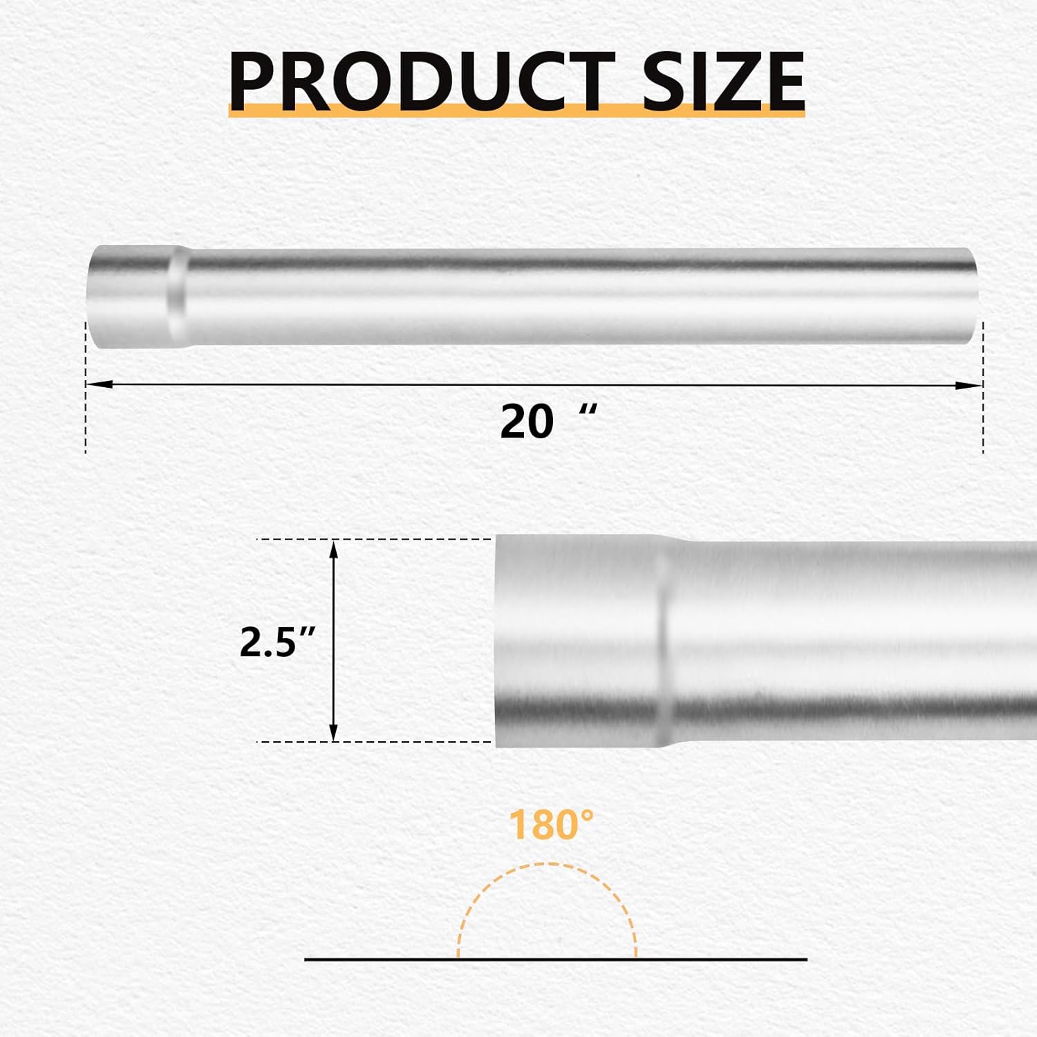 LCGP 2.5" Custom Mandrel Straight Exhaust Pipe, 20" Long, Made of Mild Steel Fit 2.5 Inch Exhaust System