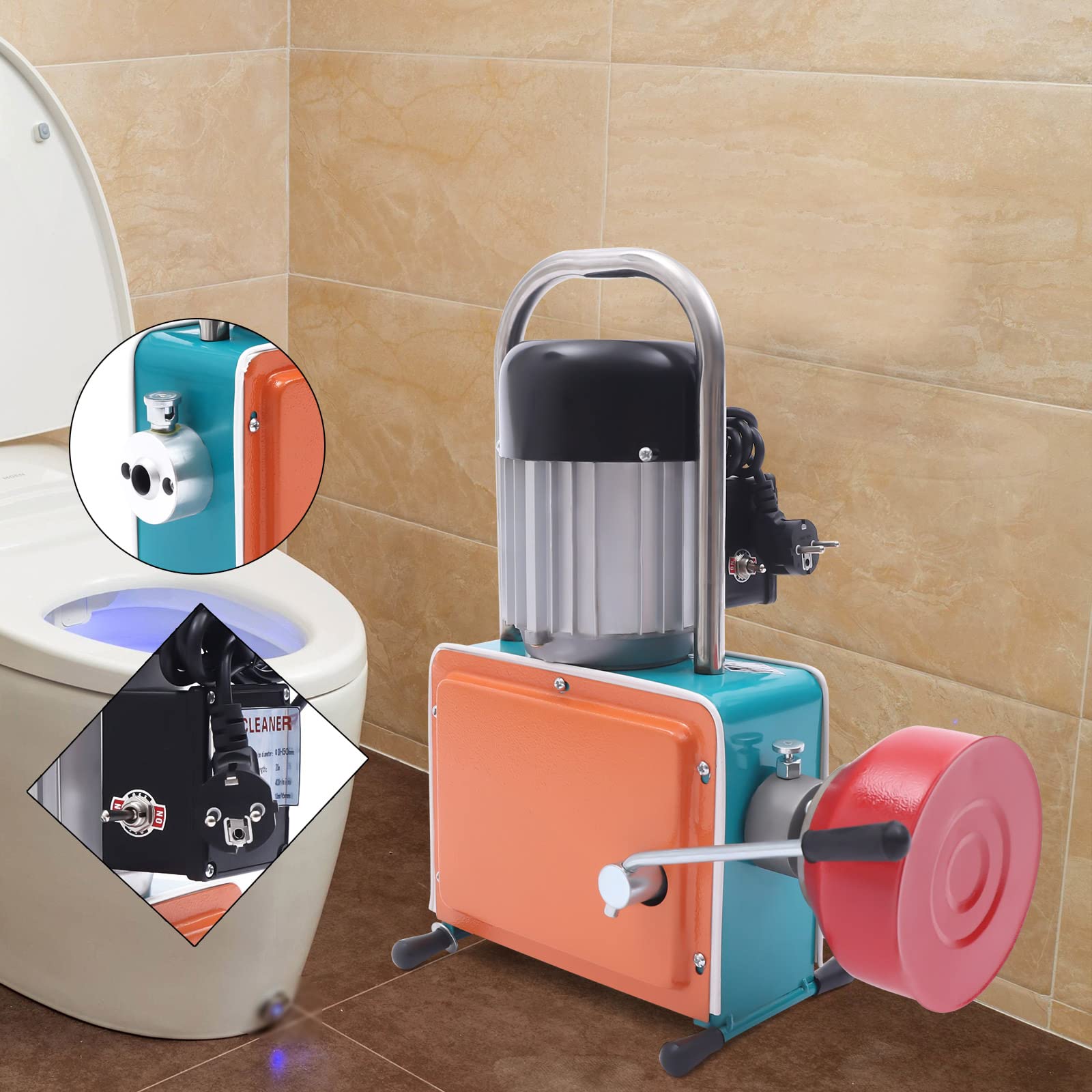 Limpiador de tuberías eléctrico, 1000 W, máquina de limpieza de desagües, 400 r/min, adecuada para tuberías de 20-150 mm de diámetro, desatascador de desagües, baño y cocina