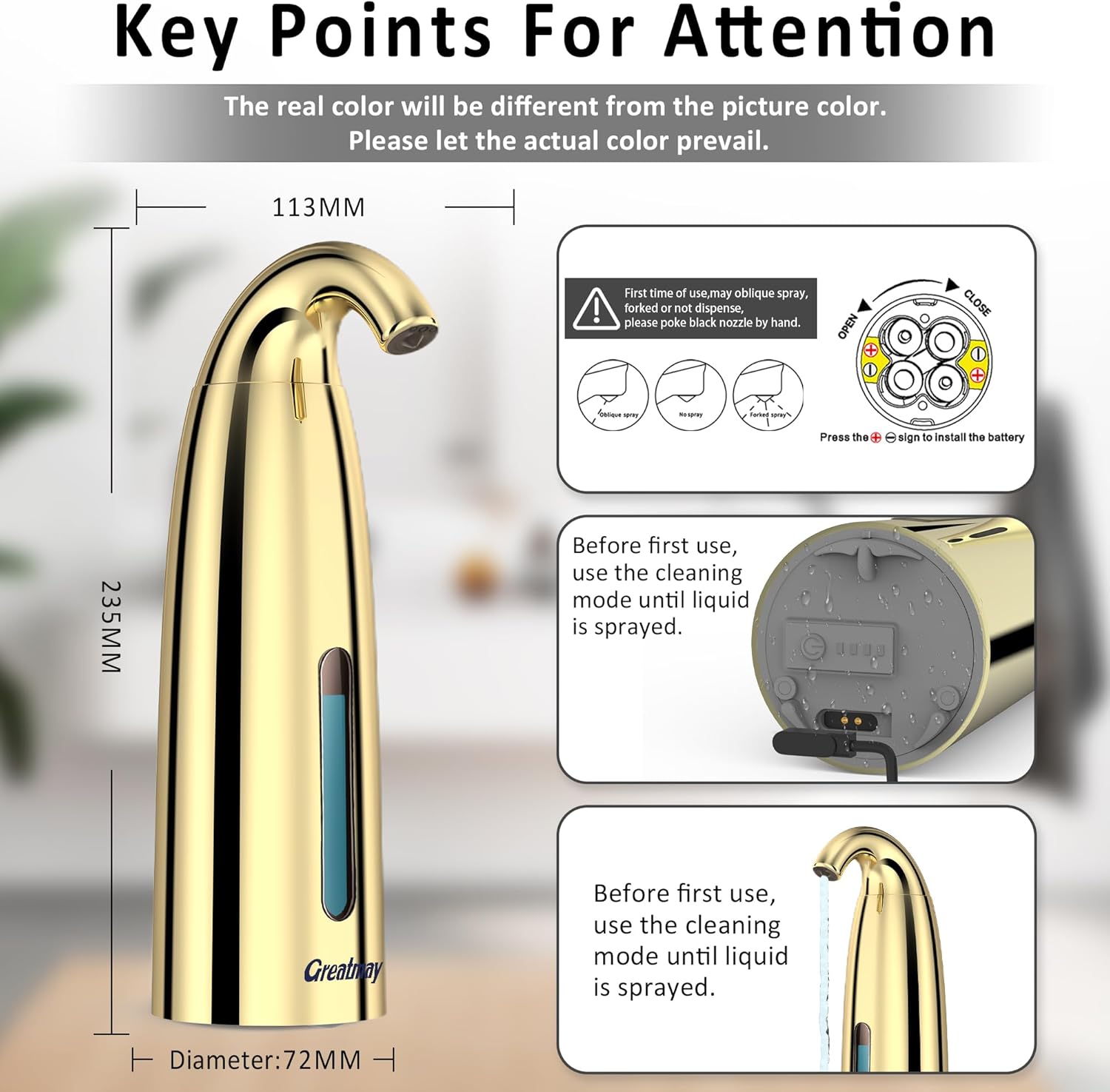 Convenient Automatic Soap Dispenser,4 Adjustable Levels Touchless Hand Sanitizer Pump with Infrared Sensor, Countertop Electric Dispenser for Bathroom,Kitchen