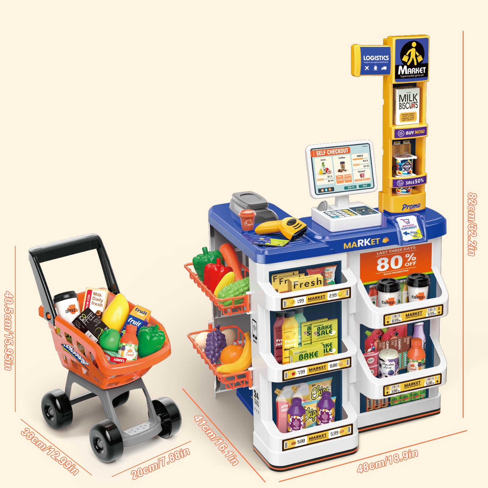 Carrito Compra Niña Carrito De Supermercado Infantil DeAO Con 47