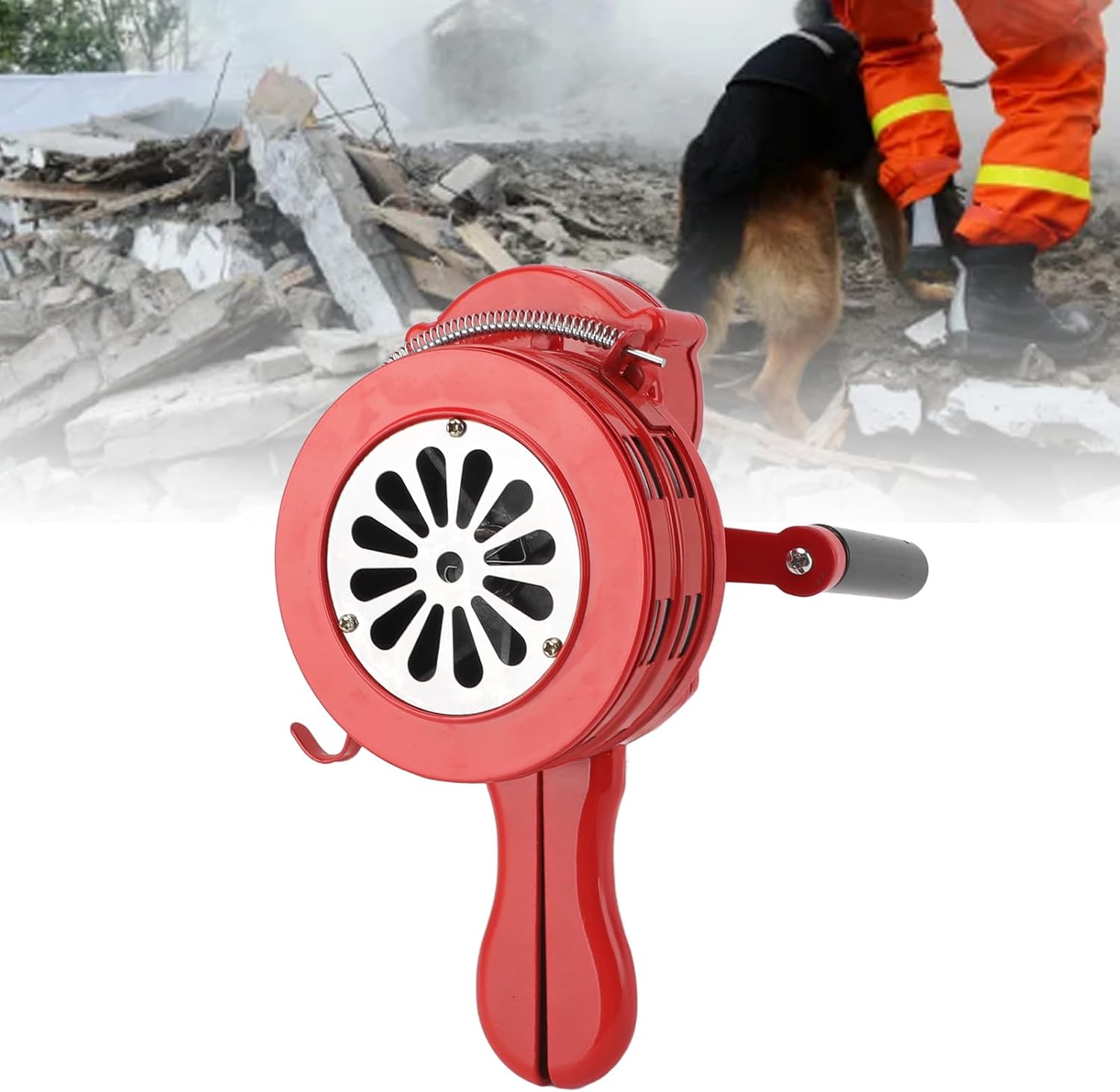 Fafeicy 110db Hand Crank Siren Horn, Aluminum Alloy Portable Emergency Alarm with Adjustable Volume for Fire Attack Safety in Factories Schools Public Spaces (Red)