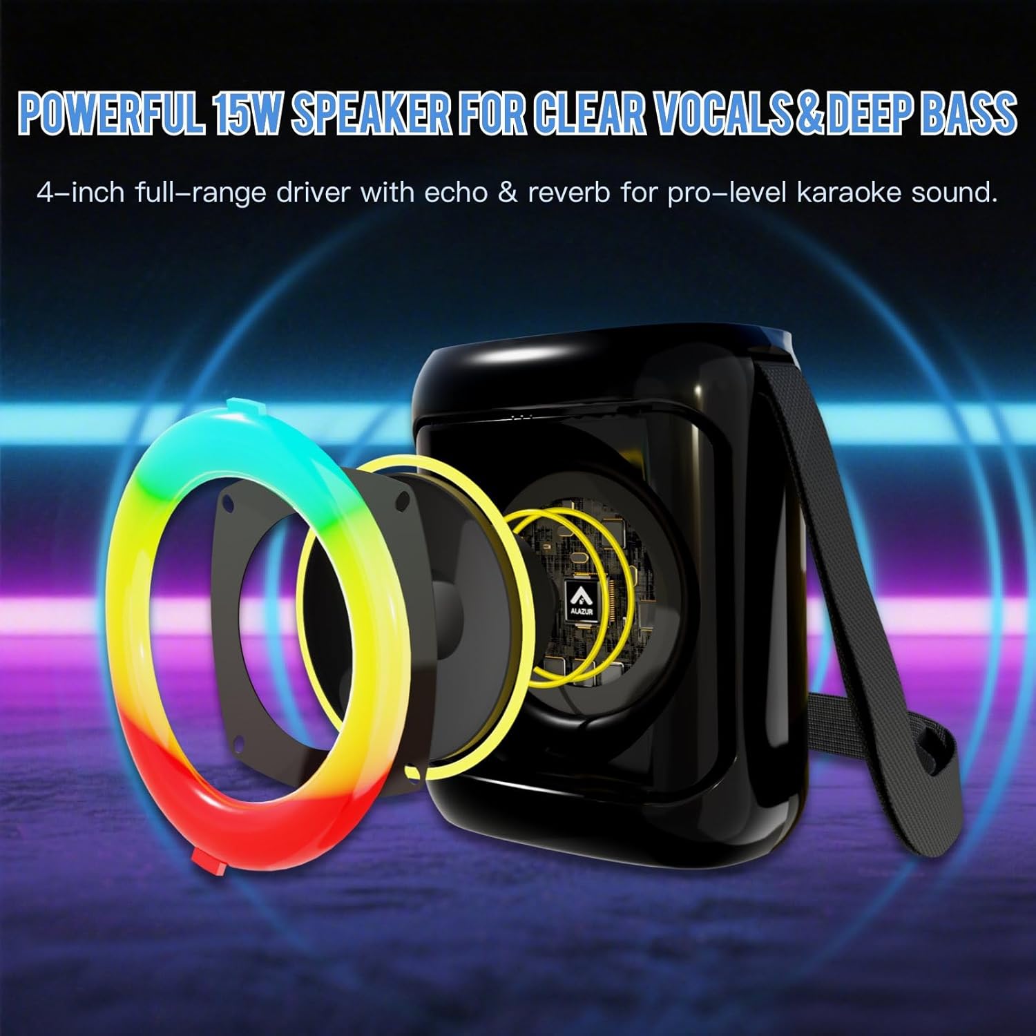 Karaoke Machine with 2 Wireless Microphones, Portable Bluetooth 5.3 Karaoke Speaker with Mic for Adults & Kids, TF Card/USB/AUX, Professional Singing Machine System for TV & Home - Image 3