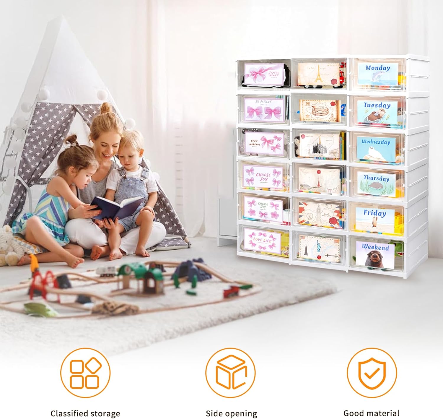 6-Tier Daily Weekly Clothes Organizer(with 18 Labels),Foldable Plastic Shoe Storage,Closet Organizers and Storage for Daily Essentials,for Bedroom,Living Room,Travel