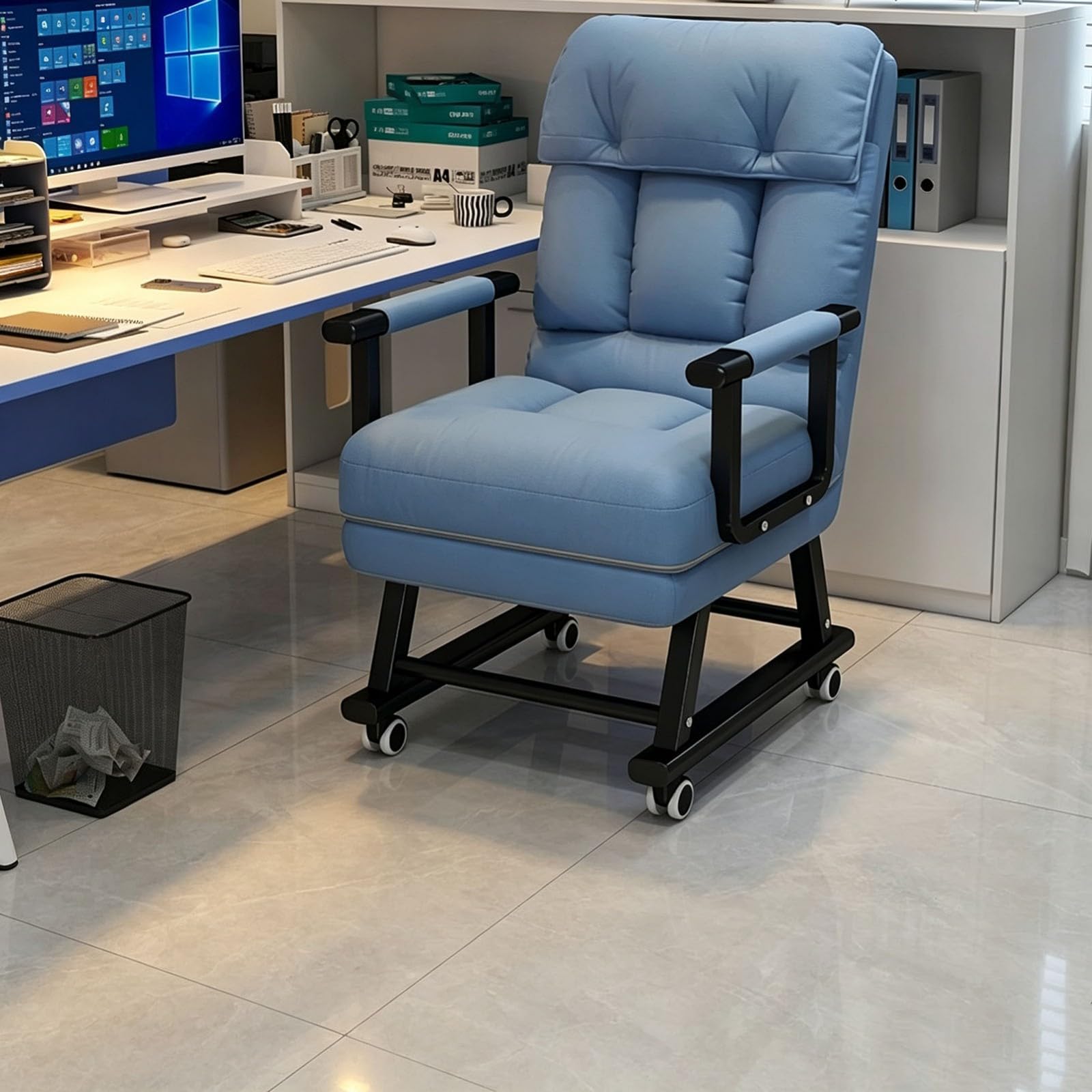 Poltrona Salotto Relax Imbottita,Poltrona Moderna con Braccioli e Schienale Reclinabile Regolabile,Poltrona Letto Pieghevole 2 in 1 per Seduta e Riposo,per Ufficio N,75CM