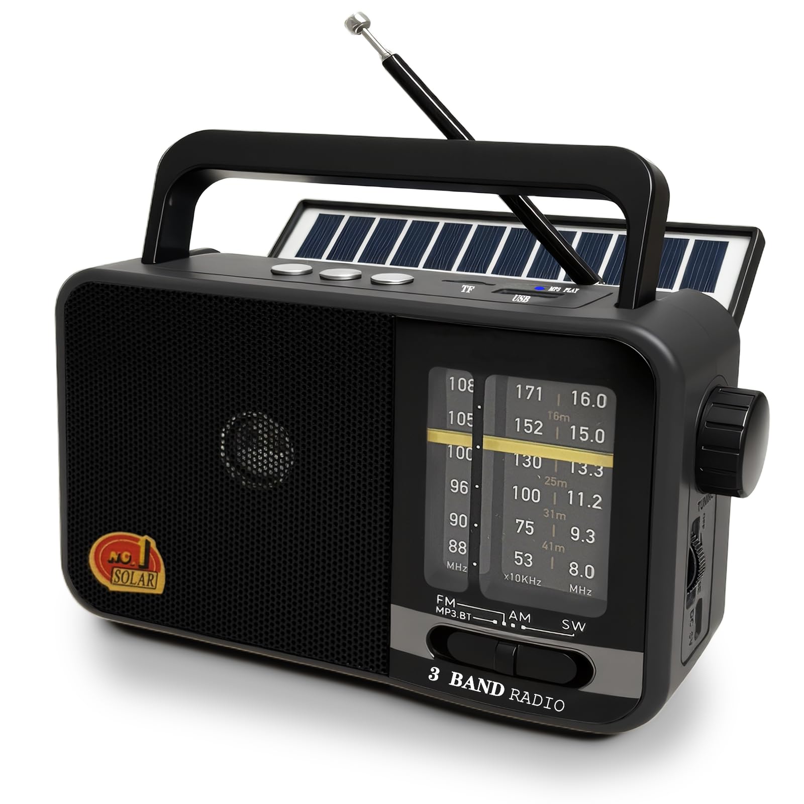 Transistor Radio Portatil con Panel Solar y Batería de 1200 mAh, Receptor Am/FM/SW con Altavoz de 8W/TWS/USB/Tarjeta TF, Radio Solar Pequeña Ideal para Camping, Emergencia y Exteriores (Gris)