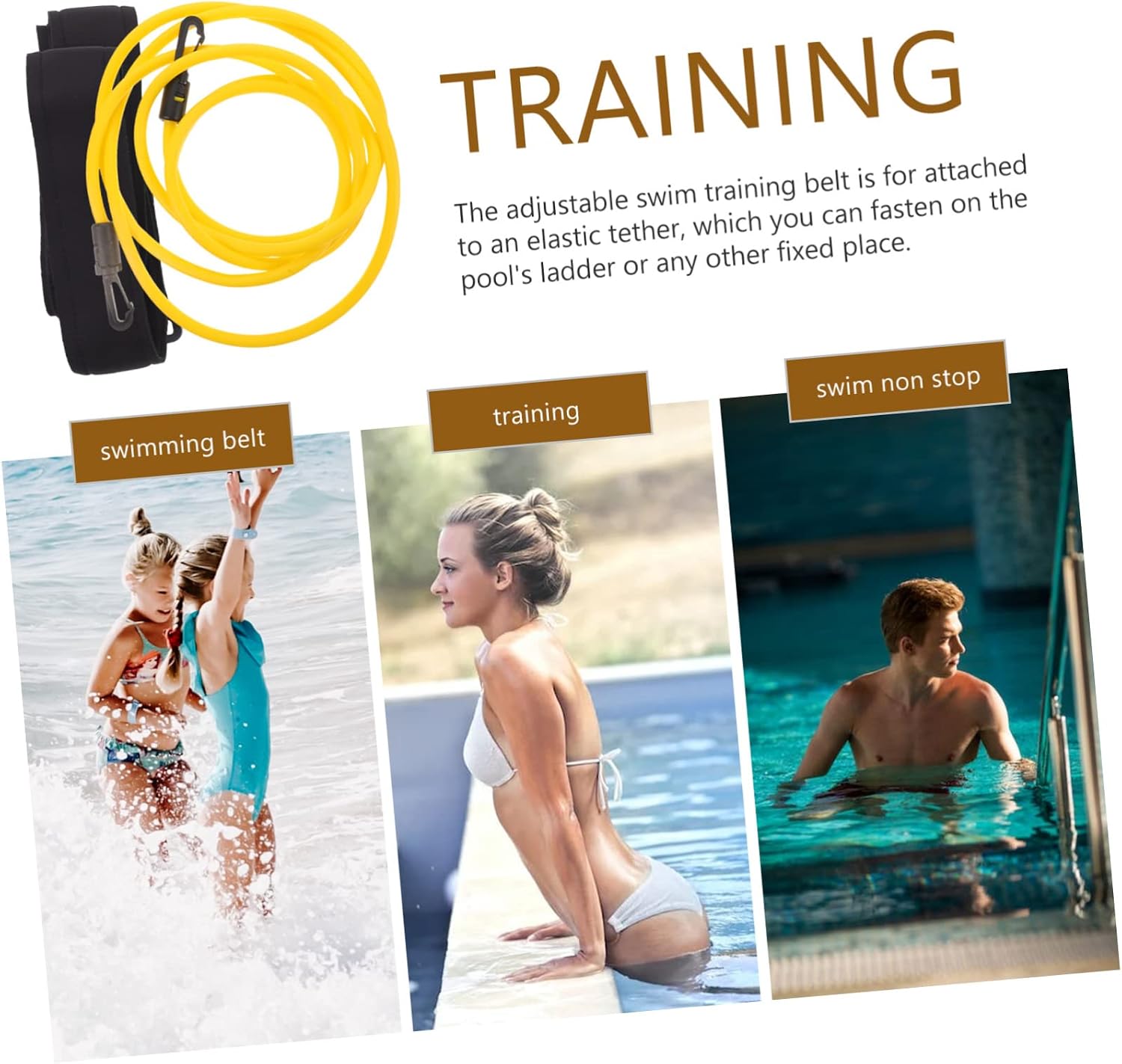 2 Sets Swimming Resistance Band Swimming Pool Training Belt Swim Resistance Belt Swimming Training Aid Elastic Belt Polyester Swim Supplies Swimming Train Belt