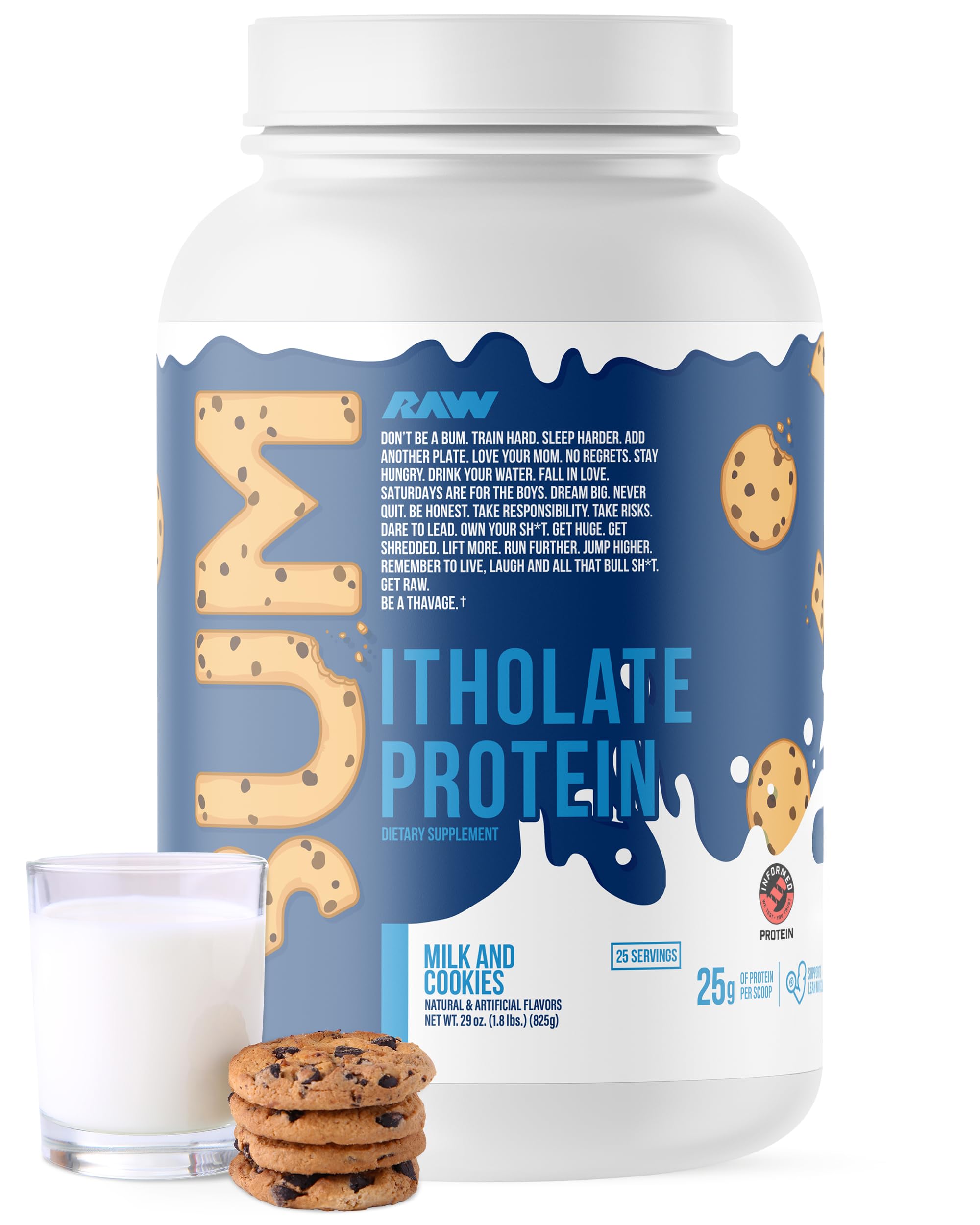 RAW Whey Isolate Protein Powder, Milk & Cookie (CBUM Itholate) - 100% Grass-Fed Sports Nutrition Powder for Muscle Growth & Recovery - Low-Fat, Low Carb, Naturally Flavored - 25 Servings