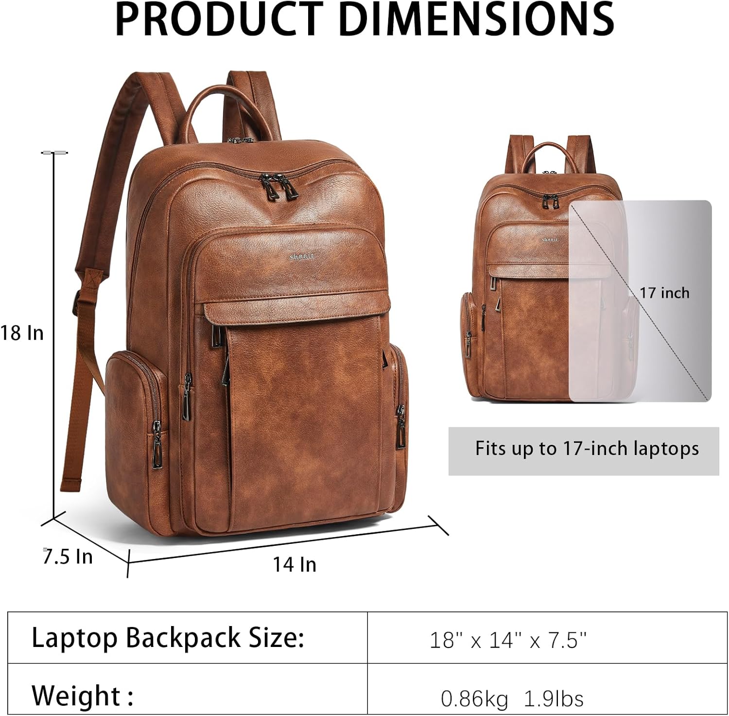 Shrrie Leather Laptop Backpack for Women with 17 inch Vegan Leather Computer Backpack Purse for Travel College Work - Image 3