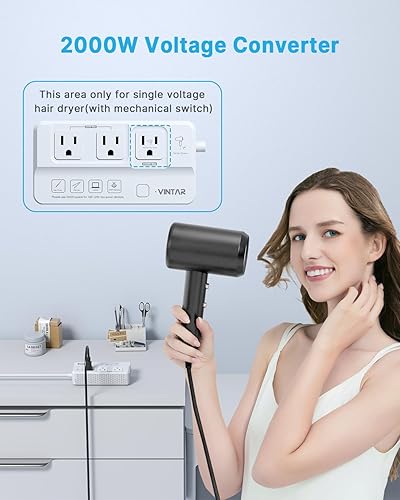 Miniatura 2 de VINTAR - Convertidor de voltaje de 220 V a 110 V, convertidor de viaje de 2000 W para secador de pelo y convertidores de potencia de 200 W para