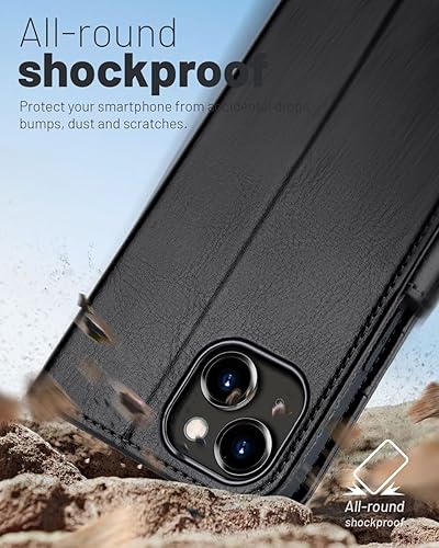 Miniatura 6 de OCASE Funda de piel sintética compatible con iPhone 15, con tarjetero y función atril con bloqueo RFID [carcasa interior de TPU a prueba de golpes]