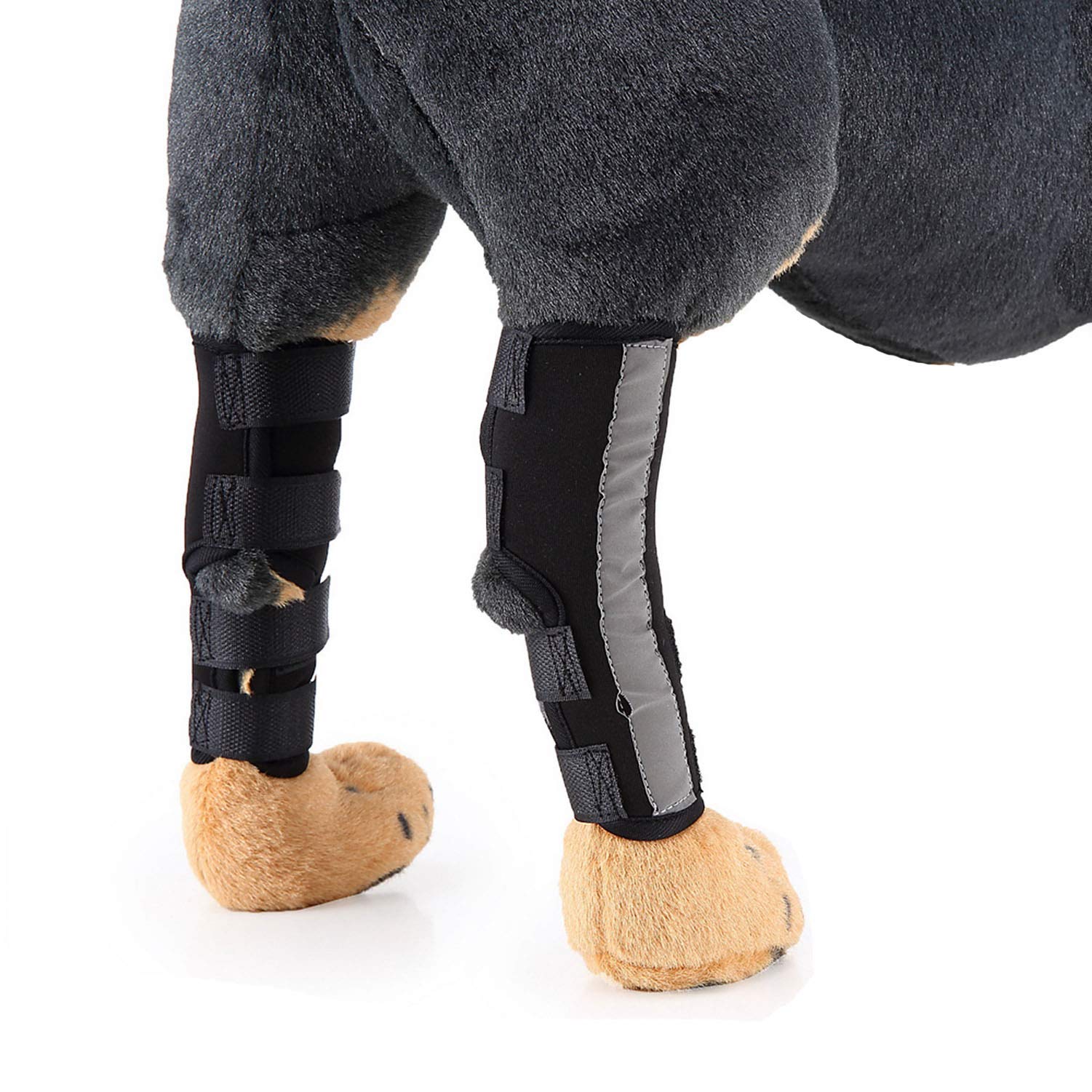 Zunea Dog Canine Rear Leg Brace with Safety Reflective Strap Hind Leg Compression Sleeve Hock Joint Wrap Protector and Extra Supportive for Stability, Wound Injury, Sprain Healing Black L