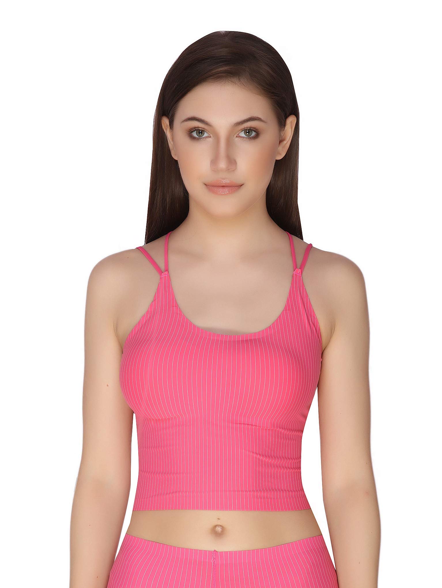 glamoras Women’s Nylon Spandex Padded Wire Free Seamless Smooth Ice Silk Bralette Bra/Sports Bra, Free Size, Pink-picture-30