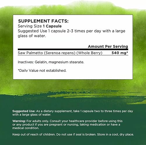 Miniatura 2 de Swanson Saw Palmetto - Suplemento de hierbas que promueve el apoyo a la salud de la próstata masculina - Suplemento natural para el cabello y apoyo