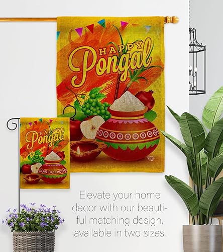 Miniatura 8 de Tapiz de pared Happy Pongal para decoración del hogar pancarta de arpillera patio porche césped jardín bandera decoración de habitación interior y