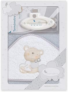 Interbaby T1177-31 dziecięcy ręcznik kąpielowy z kapturem LOVE YOU szary z termometrem kąpielowym, szary