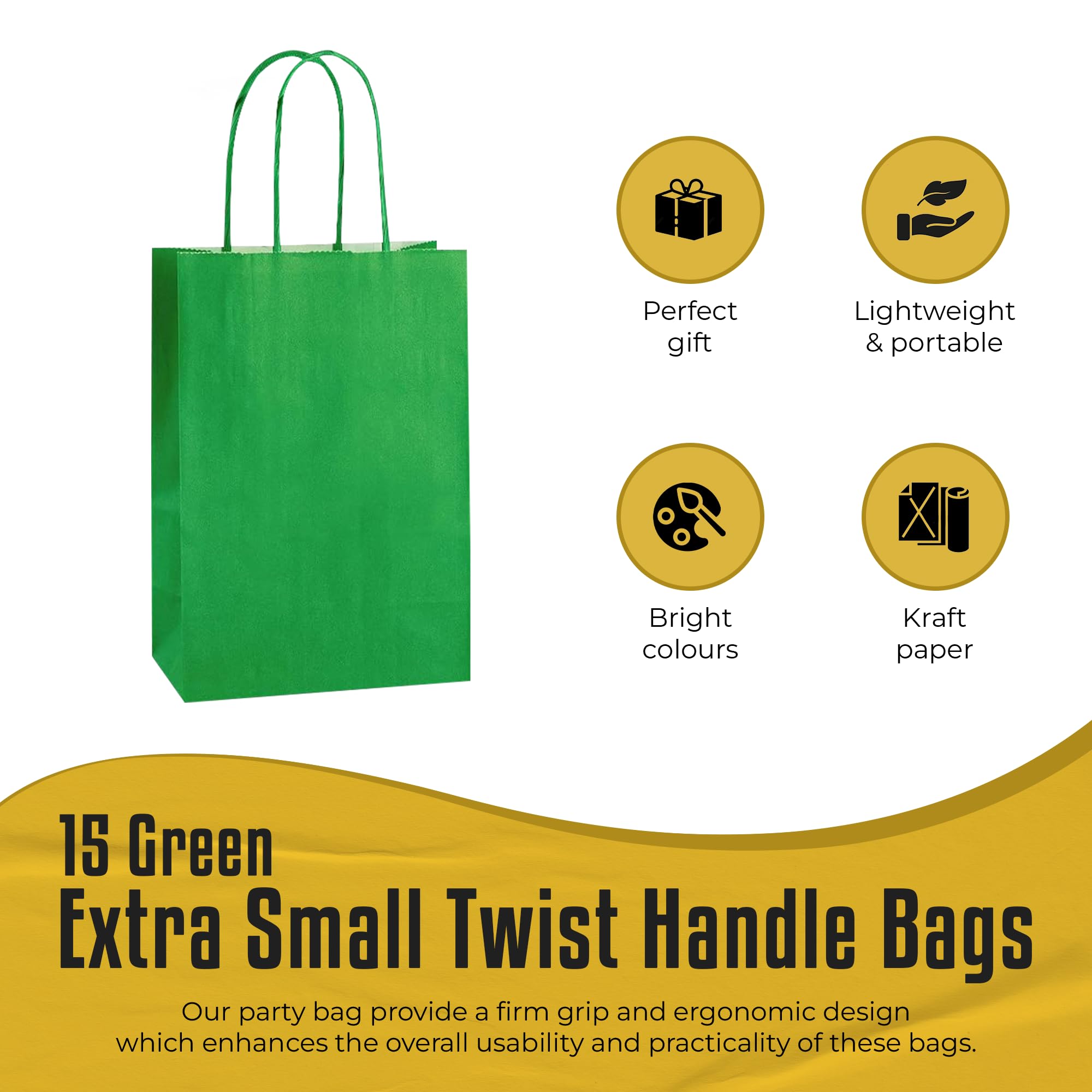 Thepaperbagstore 15 Green Paper Party Bags With Handles, Colourful Paper Gift Bags for Kids and Adults Parties Birthdays - Image 2