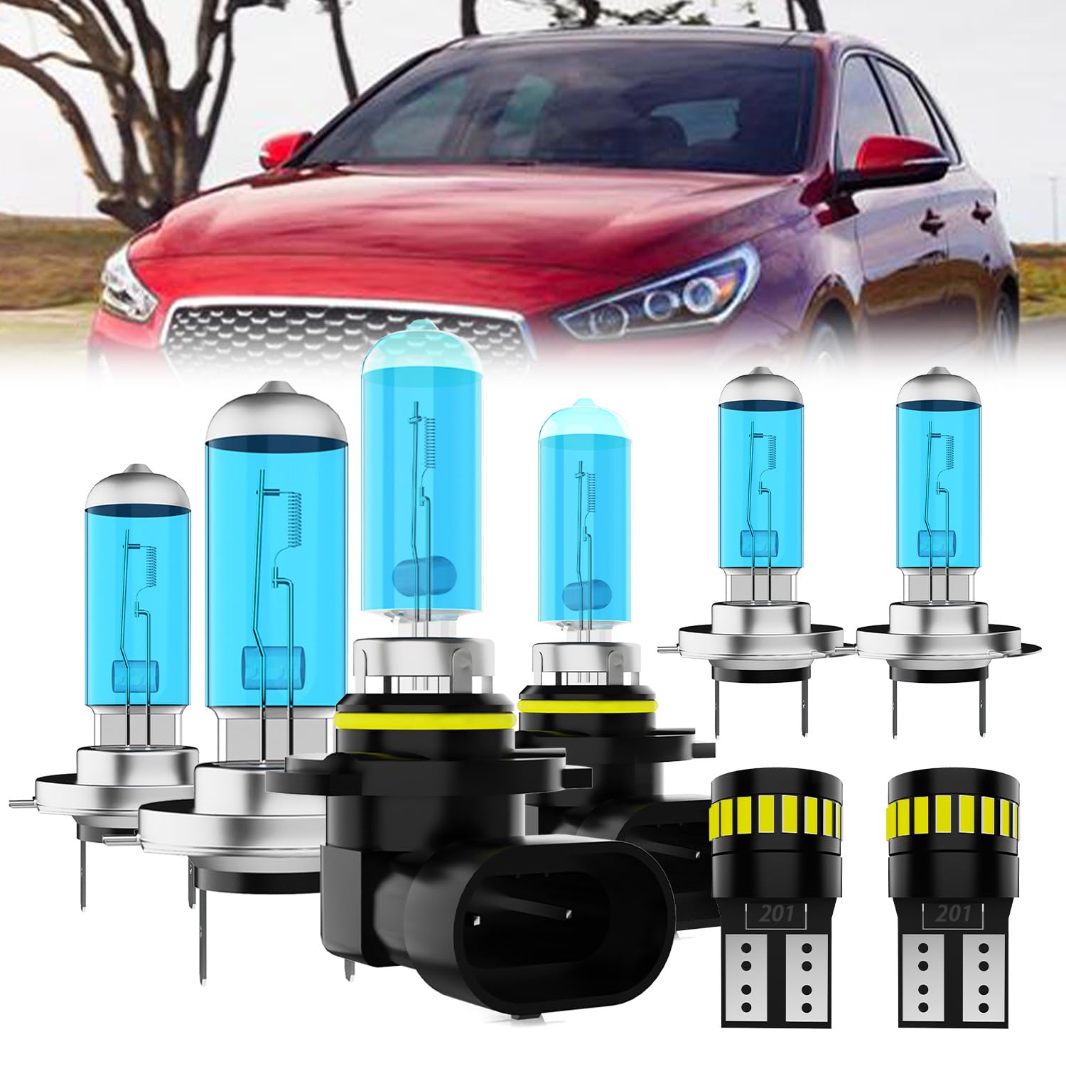 LECCIBUB Headlight Bulbs License Plate Lights Fit For Hyundai Elantra 2018, H7 High Beam + 9005 Low Beam + H7 Fog Lights Halogen Bulb + License Plate