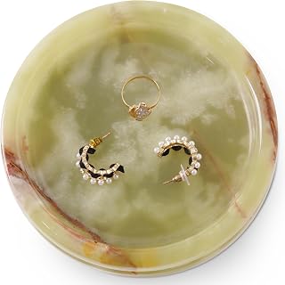 SPESHSTONES Marble Jewelry Dish, 5" Handmade Green Ring Tray | Handmade trinket holder for earrings, necklaces, keys & candles, Catchall for vanity, nightstand & gift for women
