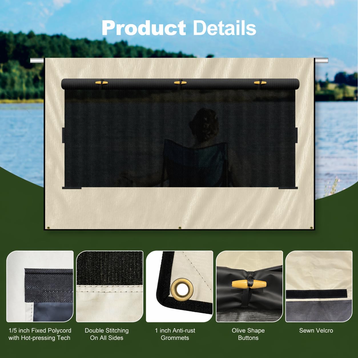 Toldo para caravana con cortina enrollable de 20 pies 3 pulgadas x 8 pies, malla de PVC 600D y Oxford para un 95% de bloqueo UV e impermeable, pantalla de privacidad mejorada para campistas y