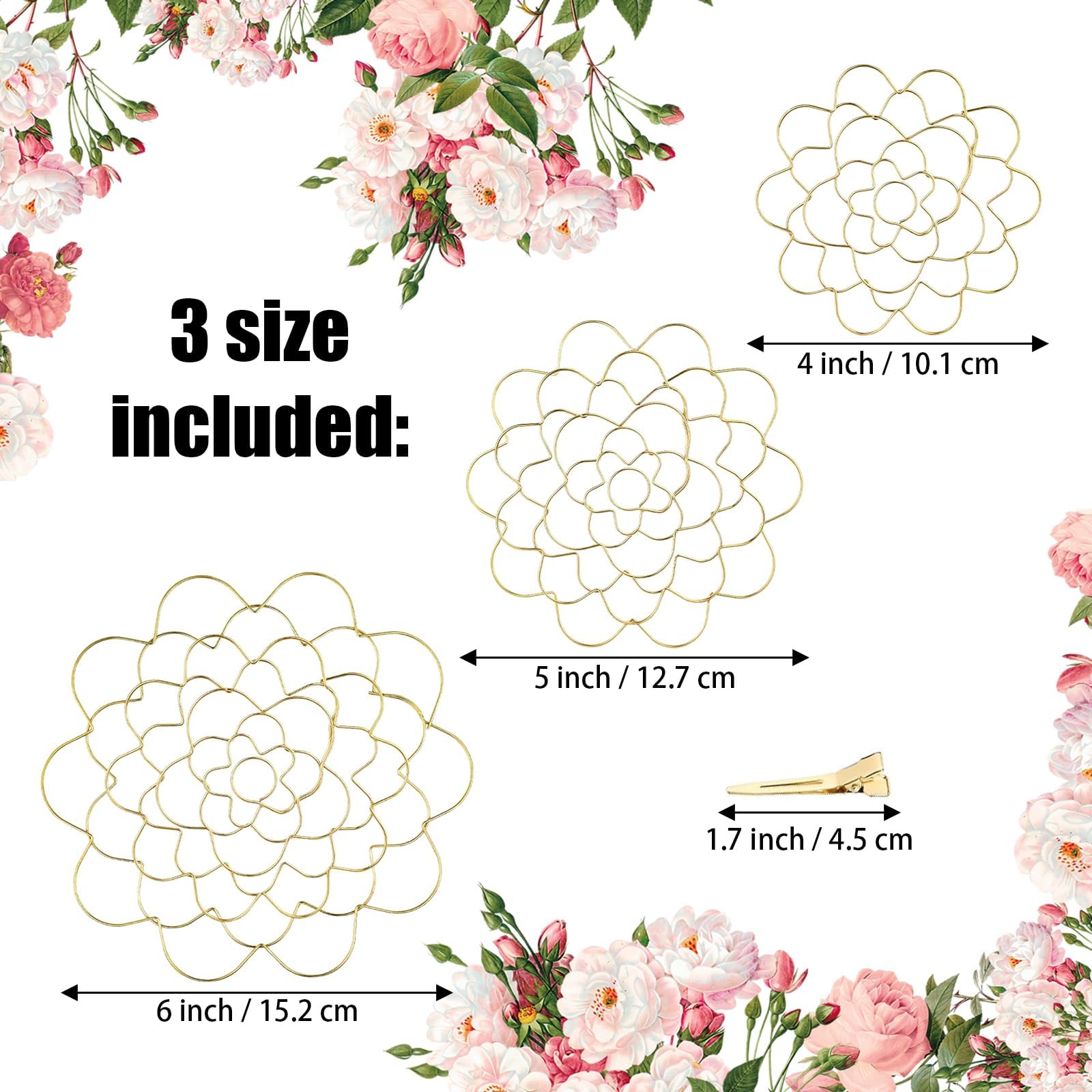 TSKDKIT 3 Stück Blumenhalter Edelstahl, Blumenarrangement Halter Blumenfrosch, 4/5/6 Zoll Spiralförmiger Ikebana-Stielhalter für Pflanzenfixierung, DIY-Blumenhalter(Gold)