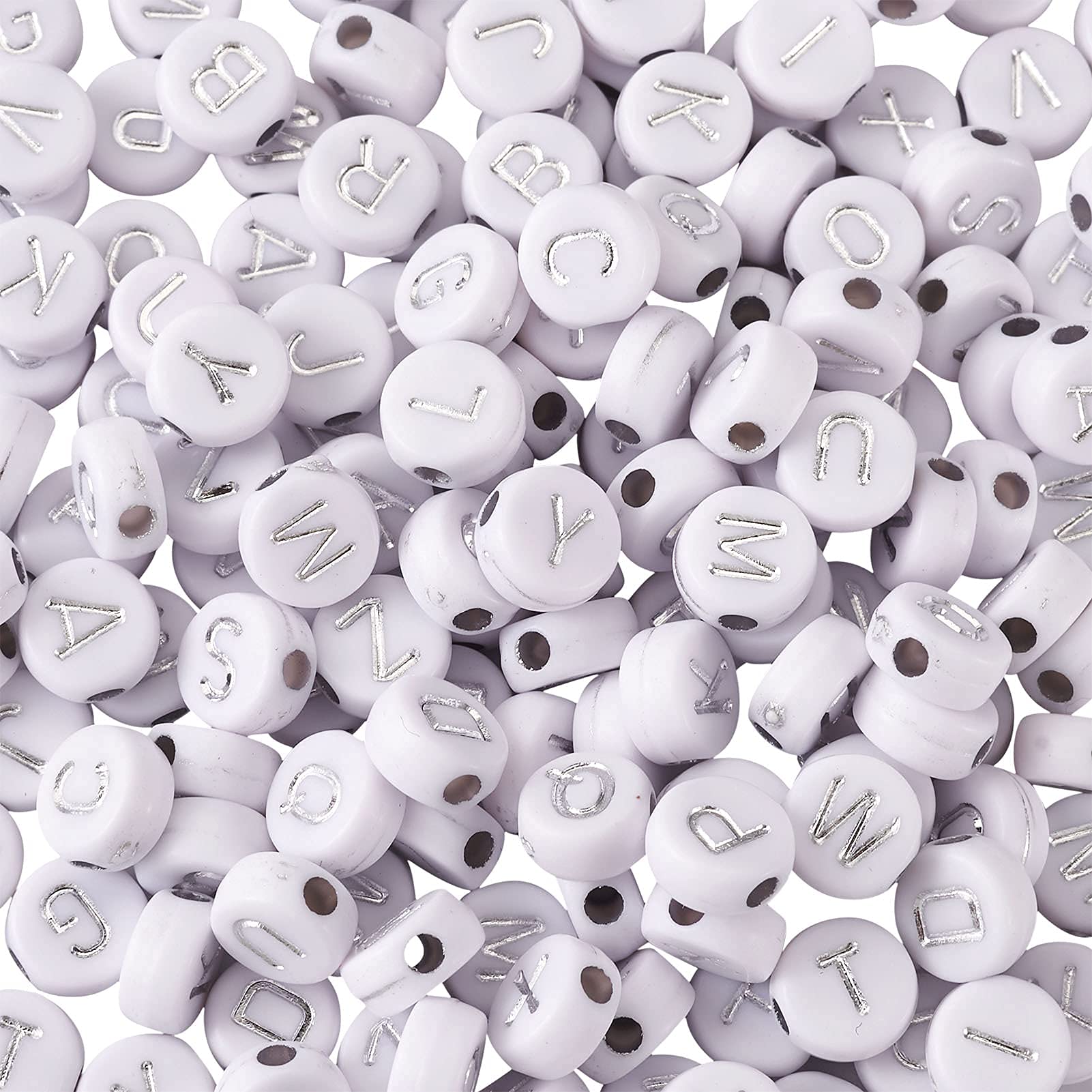 Zsail 1000 Perline Alfabeto Acrilico Argento Con Lettere A-Z - 4x7 Mm Per Creare Gioielli E Bracciali