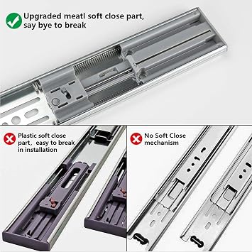 LONTAN 1 Pair Soft Close Drawer Slides 22 Inch Cabinet Drawer Slides & 1 Pair Metal Rear Mounting Brackets for Face Frame Cabinets