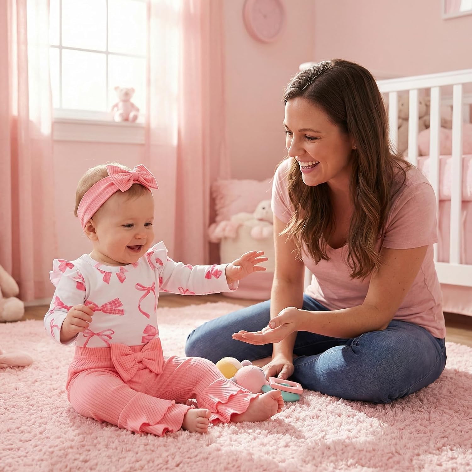 Preemie Newborn Baby Girl Clothes Cute Baby Girl Winter Outfits Gifts Infant Romper Bell Bottoms Pant Bow Headband Sets - Image 5