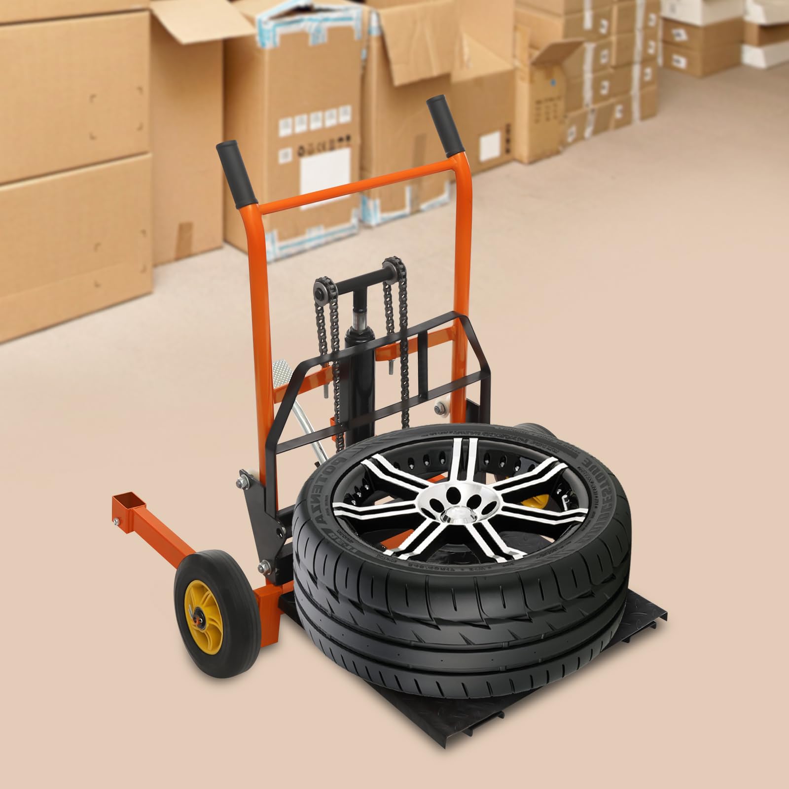 Apilador de cabrestante de elevación de material hidráulico, 200 kg, apilador de cabrestante de elevación ajustable de aleación de acero para talleres, almacenes, muelles, color amarillo