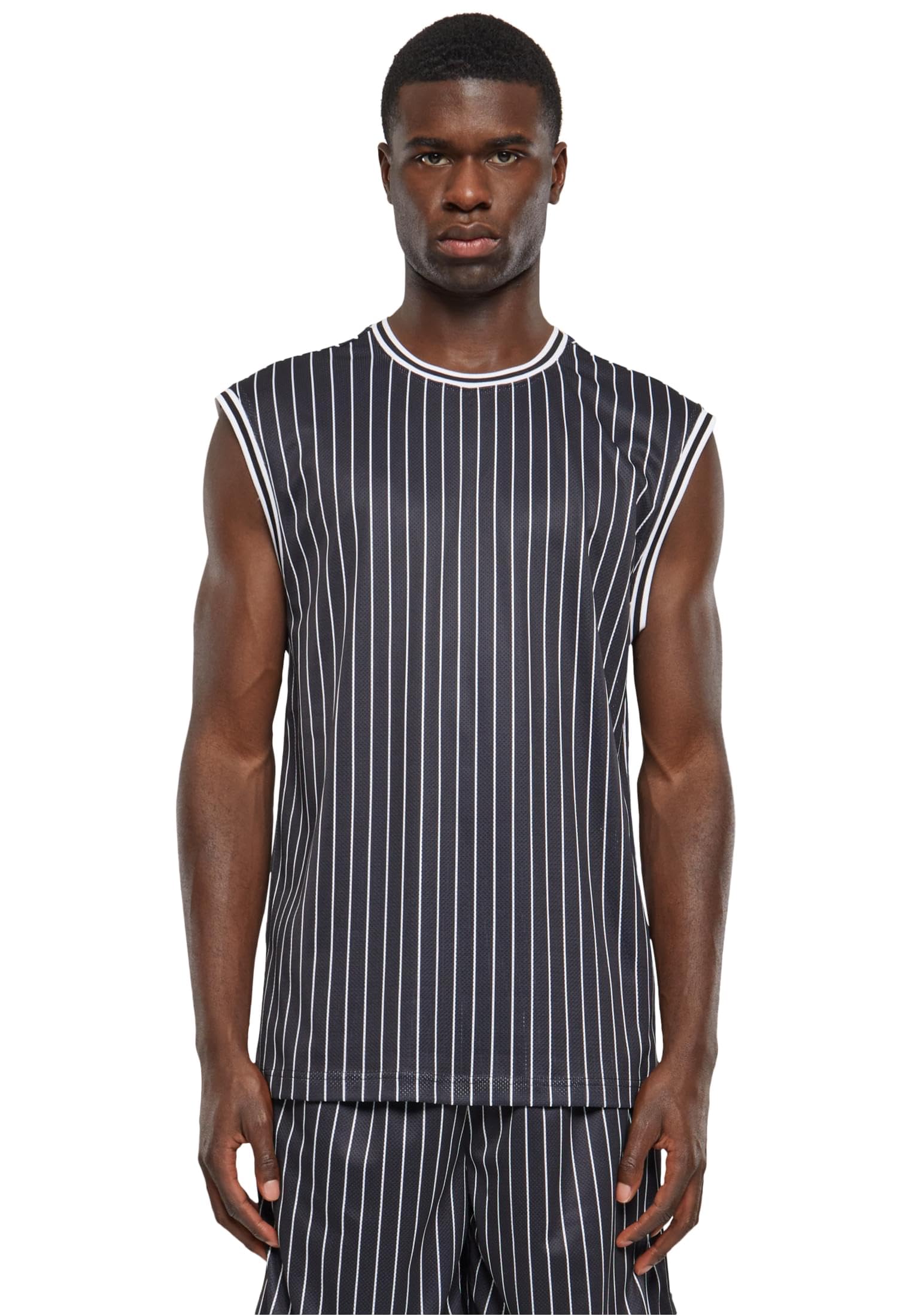 Urban Classics Men's Striped mesh Tank top Undershirt, Black/White, L