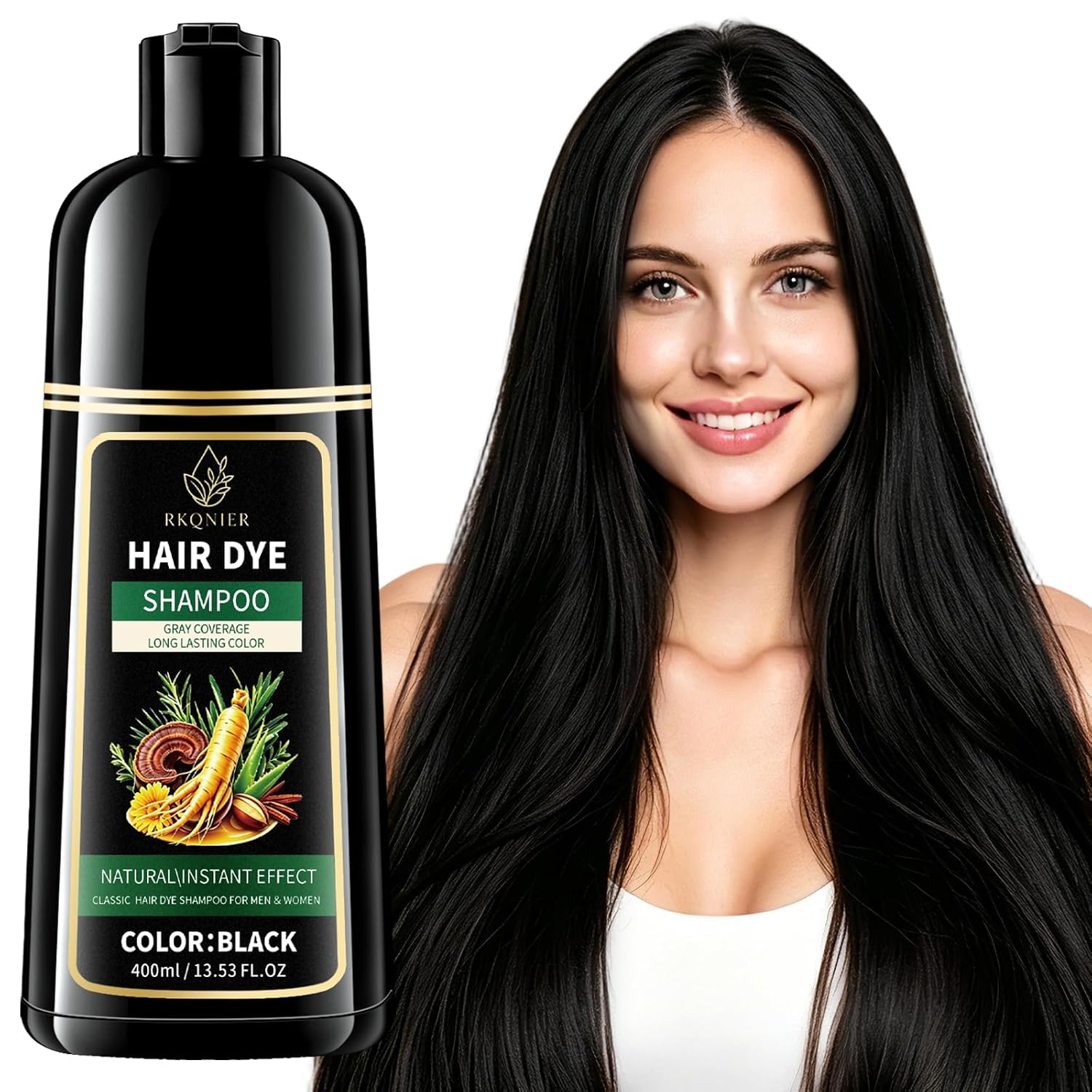 Black Hair Dye Shampoo for 100% Gray Coverage, 3 IN 1 Hair Color Shampoo | Natural Hair Dye for Women & Men, Semi-Permanent, 9 Herbal Extracts, Ammonia & Paraben Free