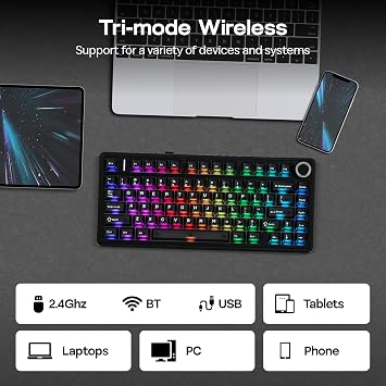 EPOMAKER AULA F75 Ultra Wireless Mechanical Keyboard, 10000mAh,VIA Programmable,Knob,Hot-Swap,Creamy Switch & Gasket,RGB Light,BT/2.4GHz/Type-C,Gaming Keyboard for PC & Mac (Black, Reaper Switch)