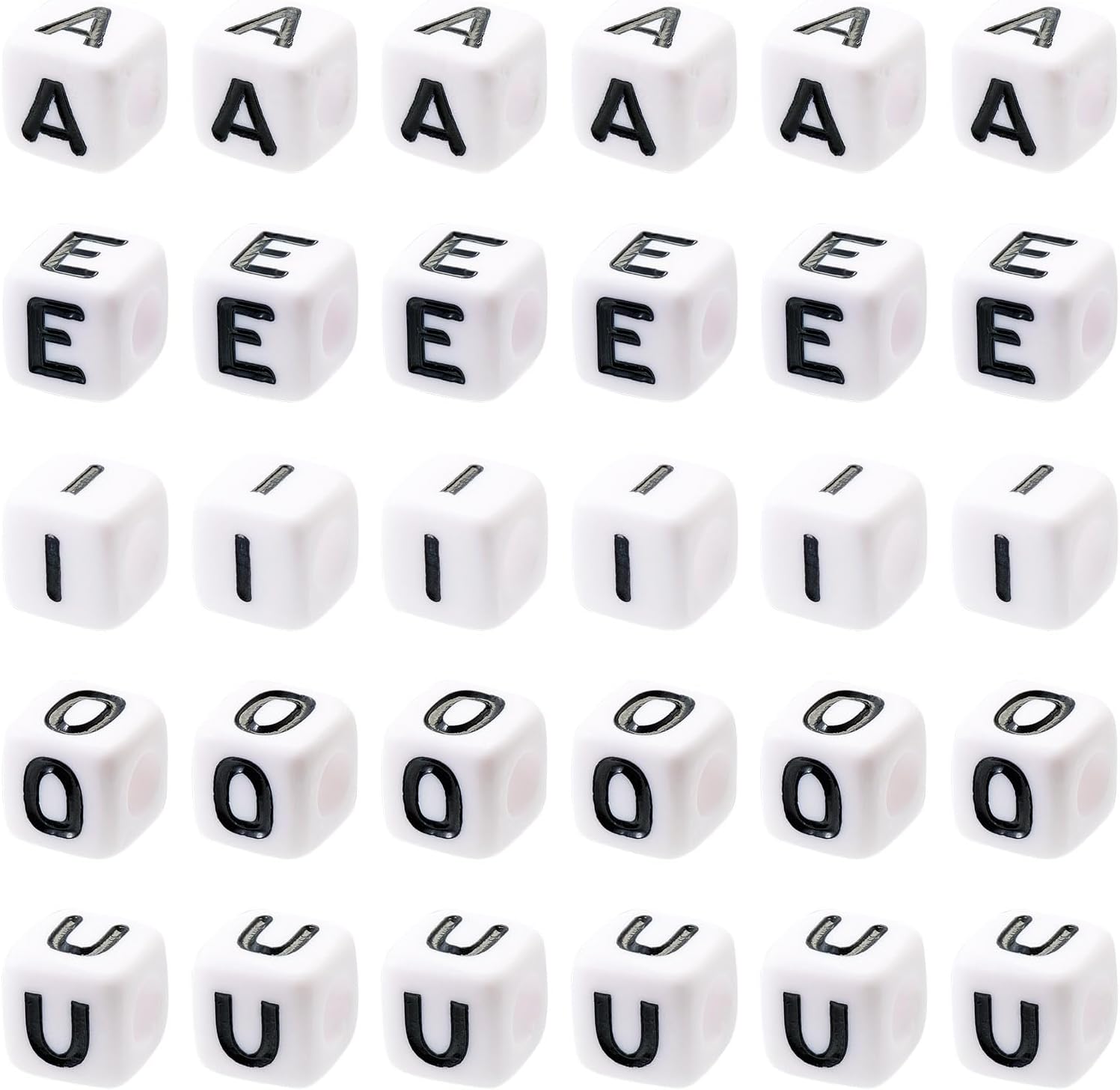 Cheriswelry 300Pcs White Cube Letter Alphabet Beads with Black Vowel Letter Acrylic Square Pony Bead Spacers Large Hole Loose Letter Beads 7-8mm for DIY Jewelry Making Bracelet Necklace Keychain - Image 7