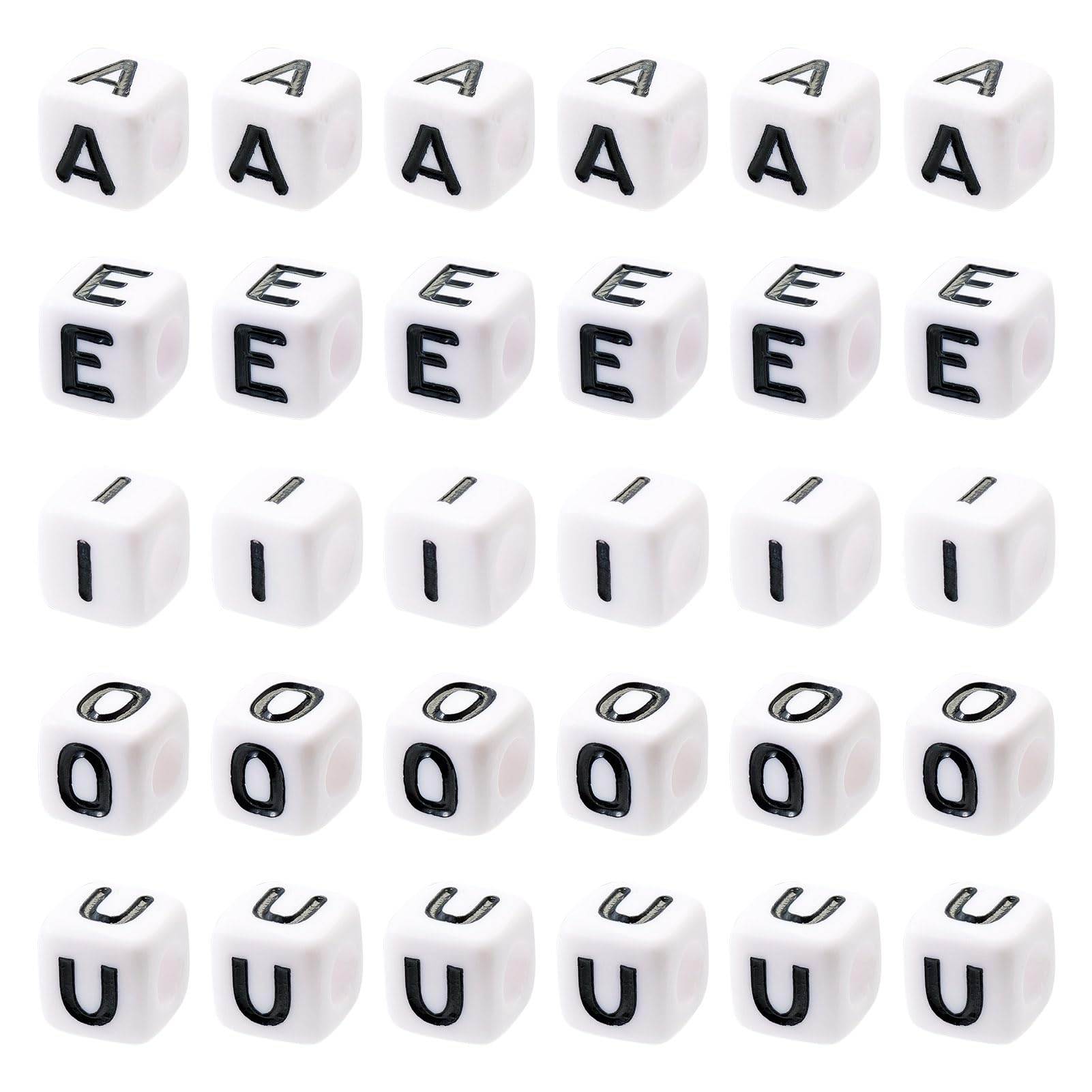 PandaHall 300pcs Square Vowel Letter Beads 7-8mm Cube White Alphabet Beads A/E/I/O/U Initial Letter Beads Vowels for Friendship Bracelets Necklaces Jewelry Making