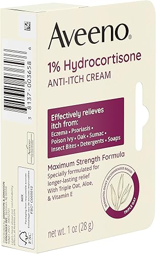 Miniatura 5 de Aveeno Crema Antipicor de Fuerza Máxima con 1% de Hidrocortisona, Triple Avena, Aloe y Vitamina E para el Alivio de la Picazón debida a Eccema
