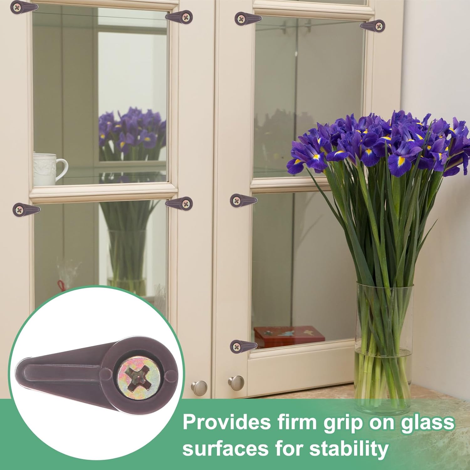 100 Pack Glass Retainer Clips, Offset 4mm Plastic Glass Panel Retainer Clips Bracket Screen Door Clips W Screws for Fixing Mirror/Glass/Cabinet/Doors/Windows [Cylindrical, Brown]