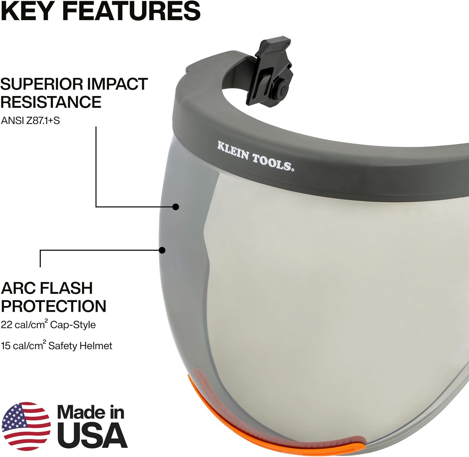 KLEIN TOOLS 03601 Arc Flash Face Shield, Cap-Style Hard Hat Attachment, 12 Cal/cm² Arc-Rated Shield for Electrical PPE Applications, Hard Hat Accessories