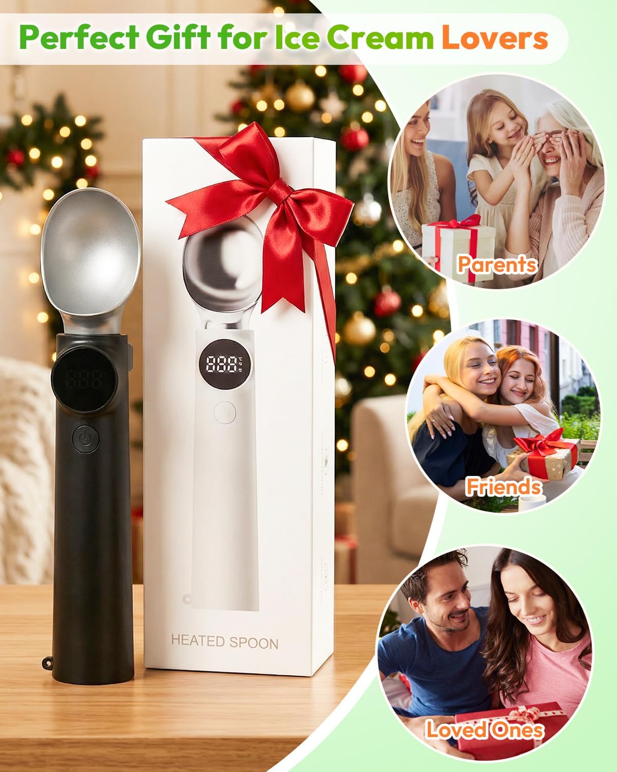 Heated Ice Cream Scoop Rechargeable Electric Scooper with 3 Heat Level IP67 | Heats Up 120-160°F, LED Display, Drip-Proof Stand, Food-Grade Metal, Ergonomic Grip, Auto Shutoff, Home Kitchen Gadgets Tool