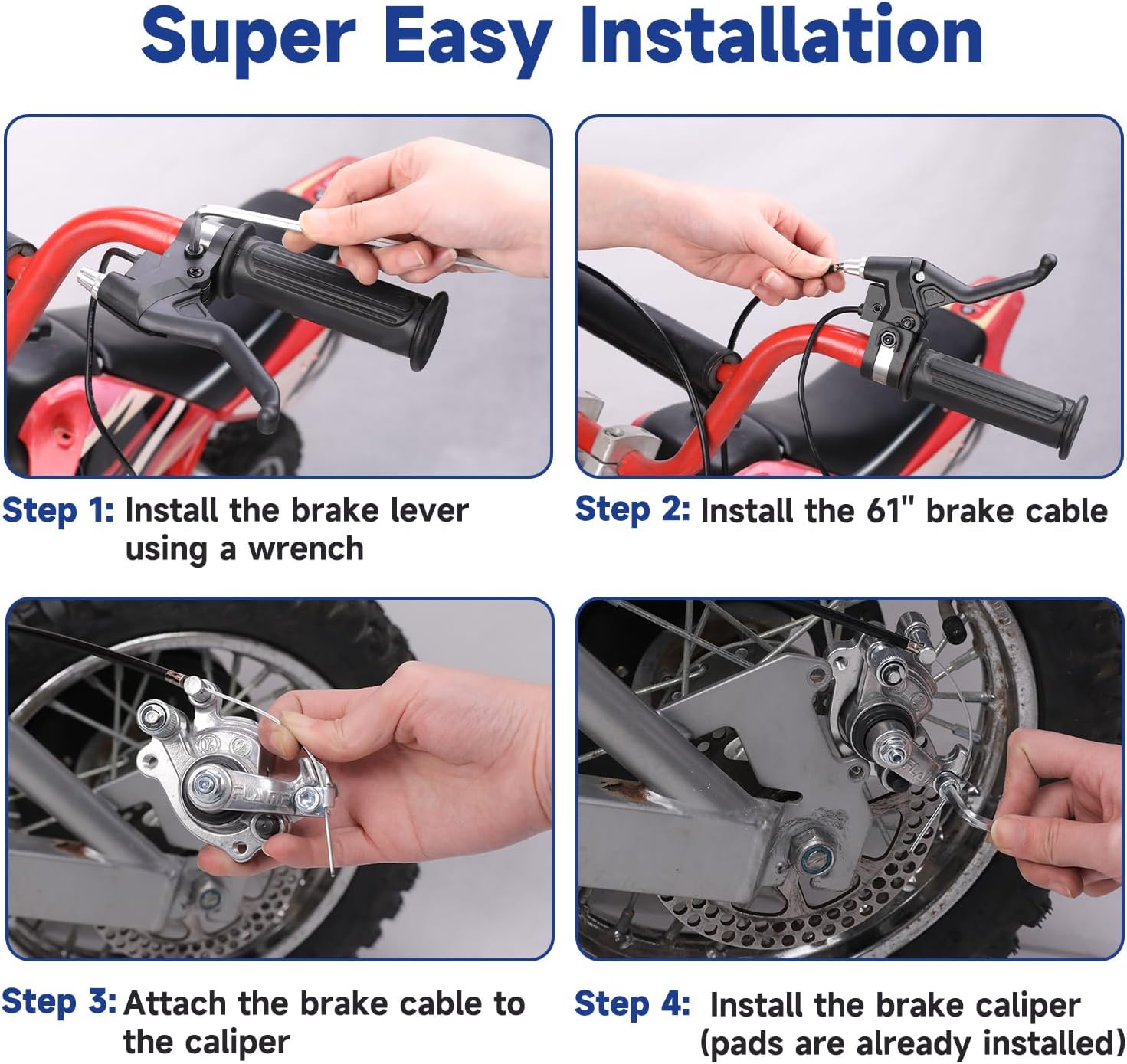 Brake Lever Kit & Brake Caliper Replacement for Razor MX500 MX650 SX500 Dirt Bike Electric Motocross RSF650 Electric Street Bike Dirt Quad 500 ATV Rear Brakes Kit with 61'' Brake Cable Pads
