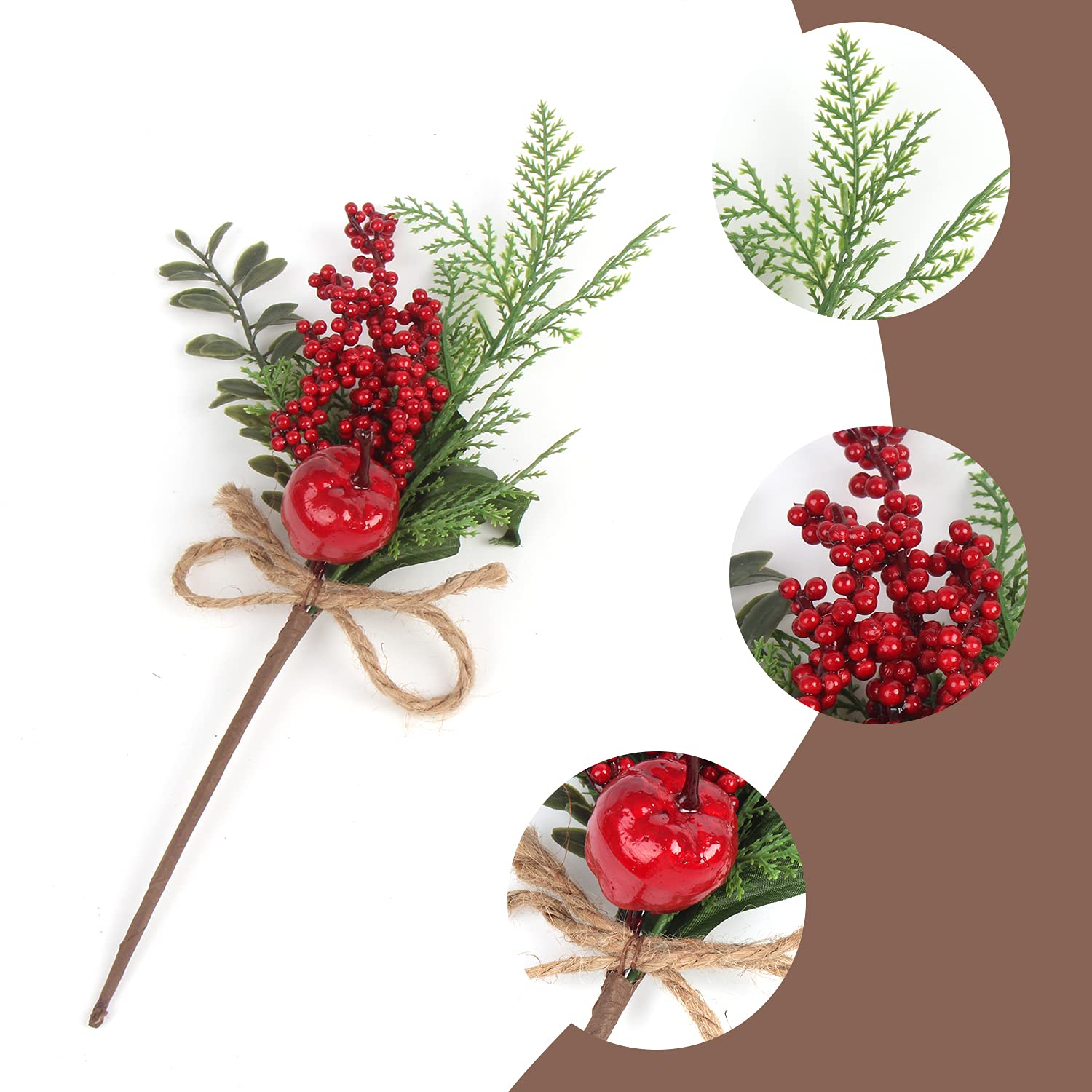 CCINEE Künstliche Stechpalmenstiele für Weihnachten, 16 Stück, Verschiedene Tannenbeeren, Zweige, künstliche Stechpalmenstiele für Weihnachtsbaumdekoration, Basteln, Girlandenkranz, Dekor