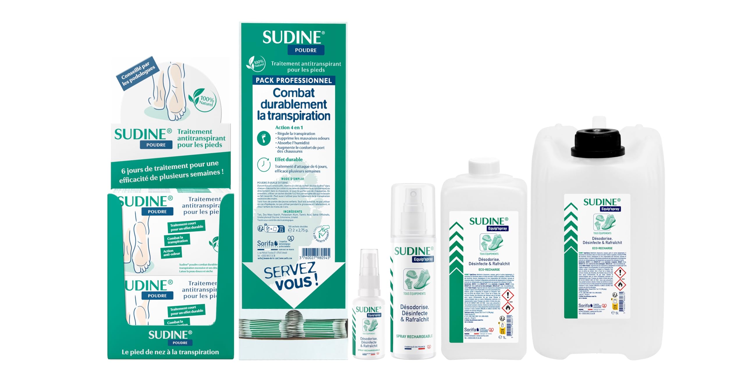 Lot de 6 - Sudine Equip’spray - Désodorise, désinfecte, rafraichit - Chaussures, casques, gants, équipements - Spray rechargeable – Sans gaz - Fabriqué en France - Spray 50 ml