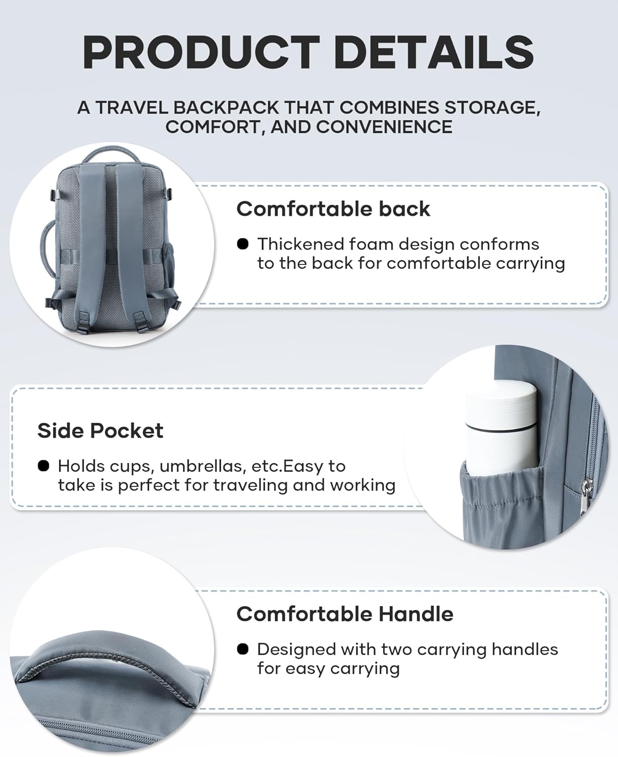 Travel Laptop Backpack For Women Men,Carry On Backpack,Airplane Travel Essentials For Women,Personal Item Travel Bag Laptop Work Backpacks,Grey Blue