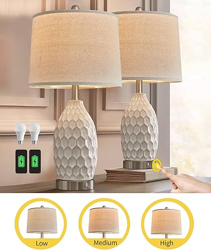 Miniatura 3 de Juego de 2 lámparas de mesa de cerámica modernas de 21.5 pulgadas, lámpara de noche industrial de metal bohemio para sala de estar, oficina, mesita