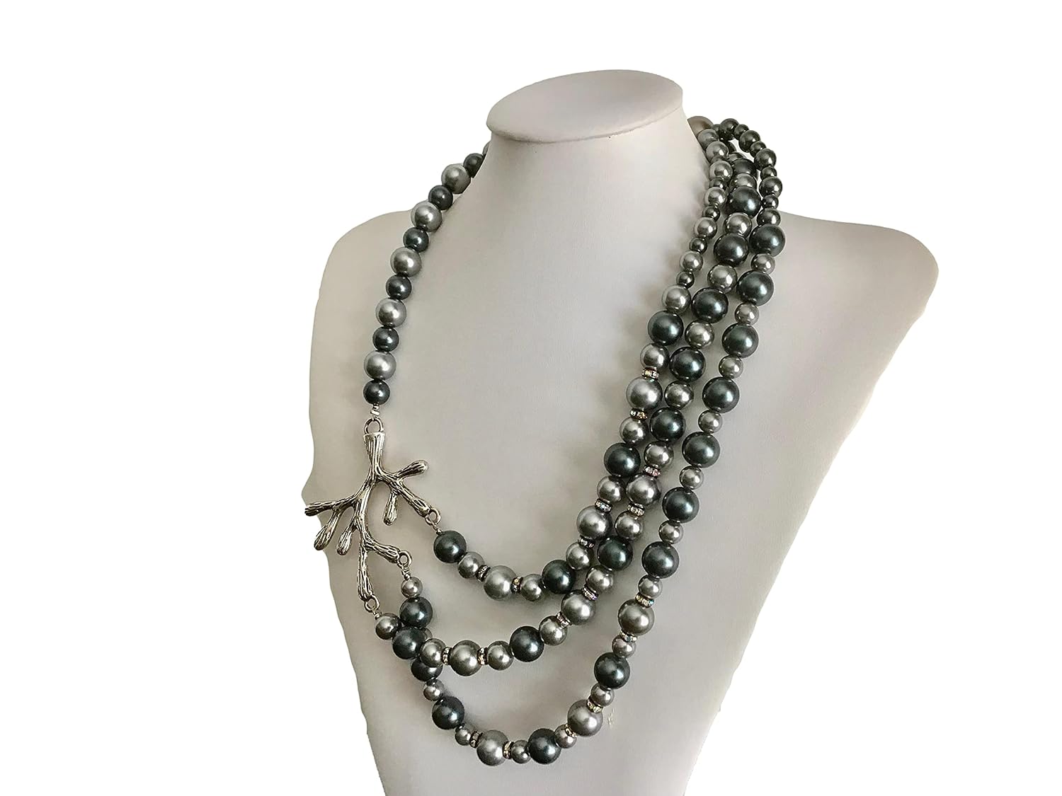 Silver Pearls Multi Strand Necklace 