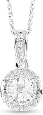 Femme Luxe 0.10 carats Diamond Pendant Necklace, 925 Sterling Silver, Dainty Jewelry, 18 inch cable chain, Gifts for Women