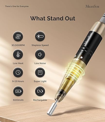 Miniatura 2 de MelodySusie Taladro eléctrico de uñas, recargable 30000RPM Efile para uñas acrílicas, lima de uñas portátil con juego de 6 brocas de uñas, SR3 Jade