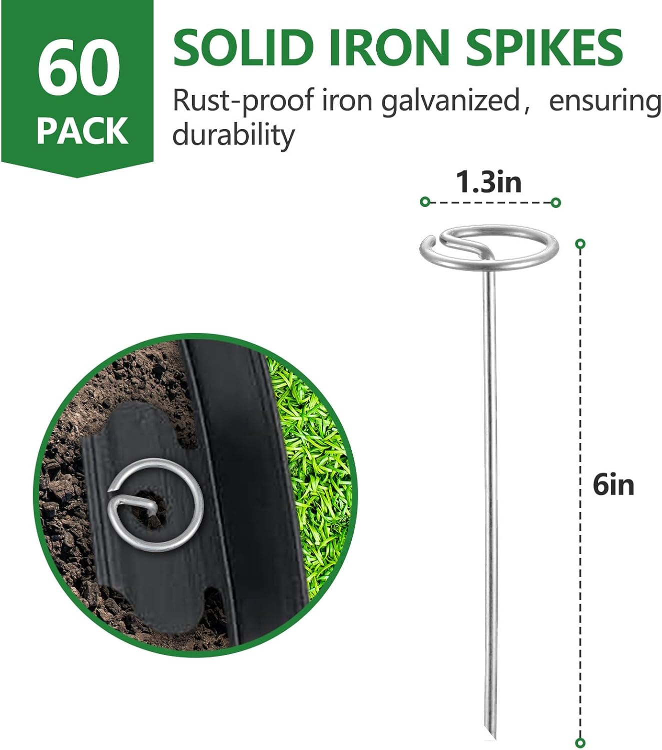 4 in Tall Landscape Edging, 40 ft Garden Border with 60 Metal Spikes, Flexible Plastic for Lawns - Black, No-Dig Design