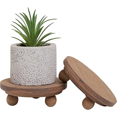 Defined Deco Mini Wood Risers for Display, Small 5"Round Rustic Pedestal Display Stand (Set of 2, Wood)